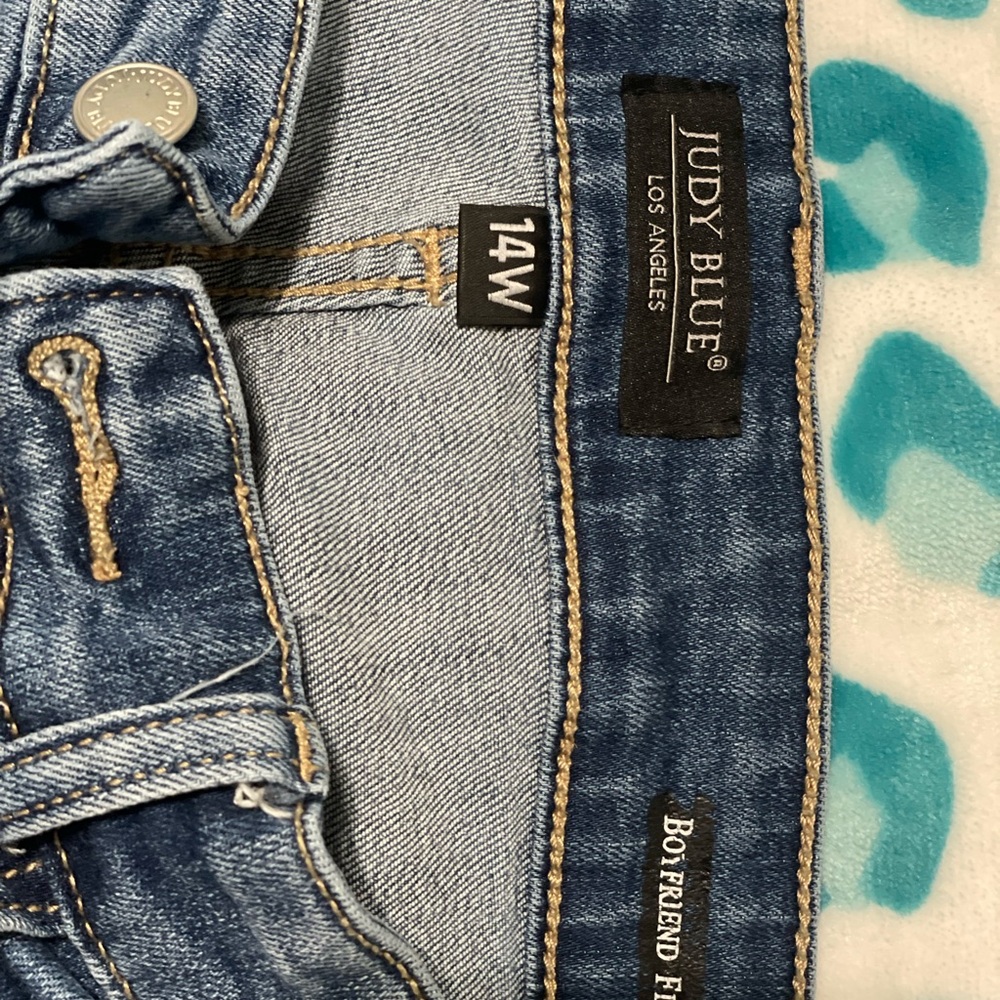 Judy Blue Light and Dark Blue Boyfriend Jeans